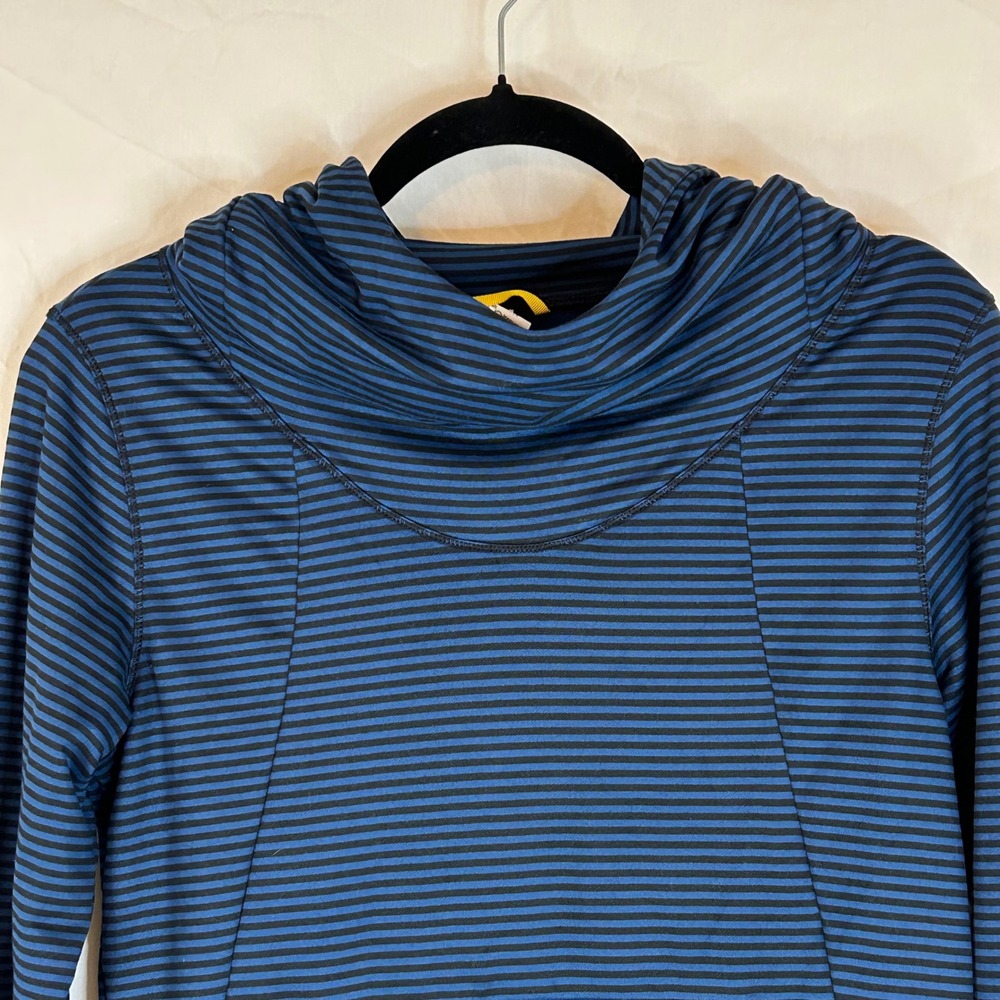 Lole Women's Striped Cowl Neck Thumb Hole Pullover Hoodie Athleisure Top